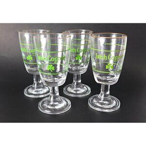 4 Vintage Irish Coffee Stemmed Glasses Shamrocks Barware